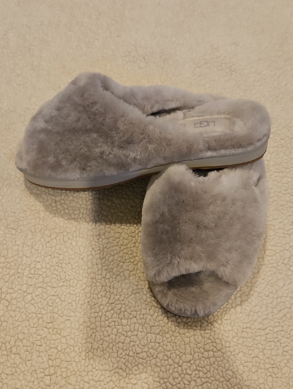 UGG Women's Plush Open-Toe Slide Slippers in Light Gray